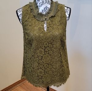 J Crew Ruffle Neck Sleeveless Lace Top Women’s Small Green STYLE H2203